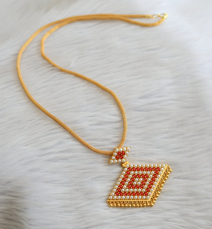 Gold tone 24 inches chain with coral-pearl pathakkam pendant dj-45289