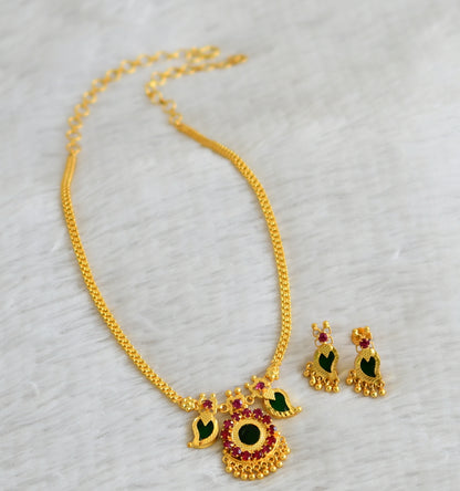 Gold tone pink-green kerala style mango necklace set dj-48764