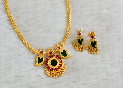 Gold tone pink-green kerala style mango necklace set dj-48764