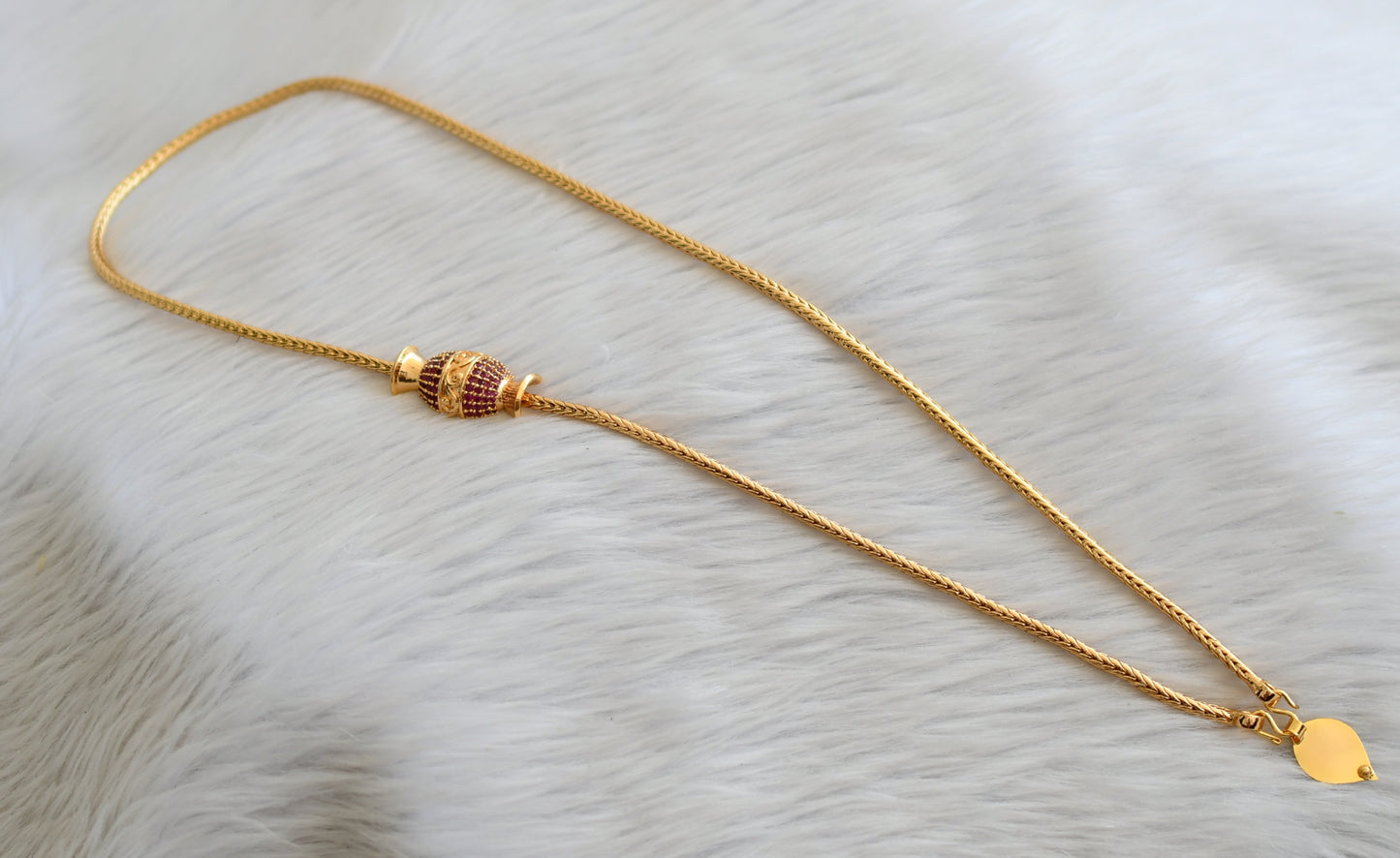 Gold tone 24 inches ruby stone mugappu chain with elakka thali pendant dj-45291