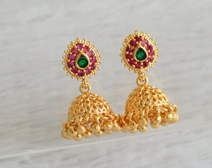 Gold tone ruby-green jhumkka dj-48768