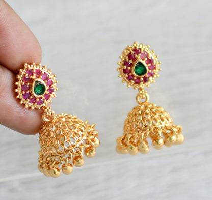 Gold tone ruby-green jhumkka dj-48768