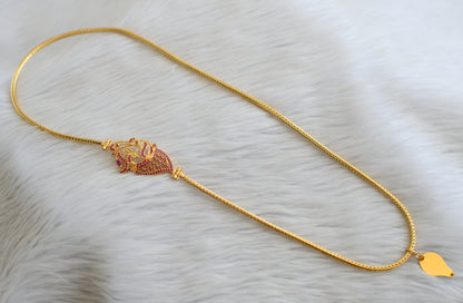 Gold tone 24 inches ruby peacock mugappu chain with elakka thali pendant dj-45292