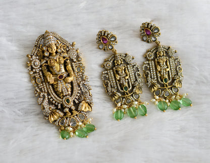 Antique gold tone sri venkateswara cz kemp-green stone victorian pendant set dj-46970