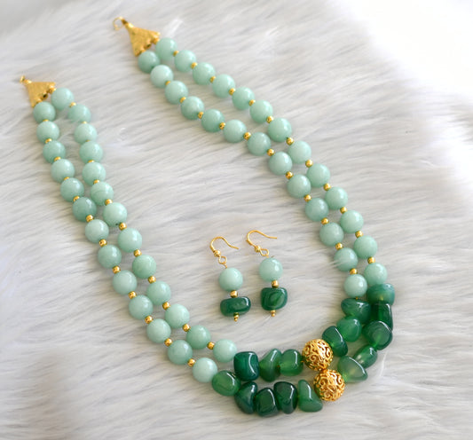 Antique gold tone Green Onyx Beaded Double Layer Necklace Set DJ22154