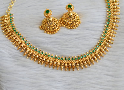 Gold tone real kemp stone kerala style necklace set dj-45294