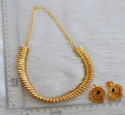 Gold tone real kemp stone kerala style necklace set dj-45294