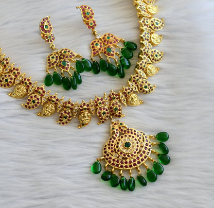 Gold tone ruby-emerald-white mango lakshmi necklace set dj-45297
