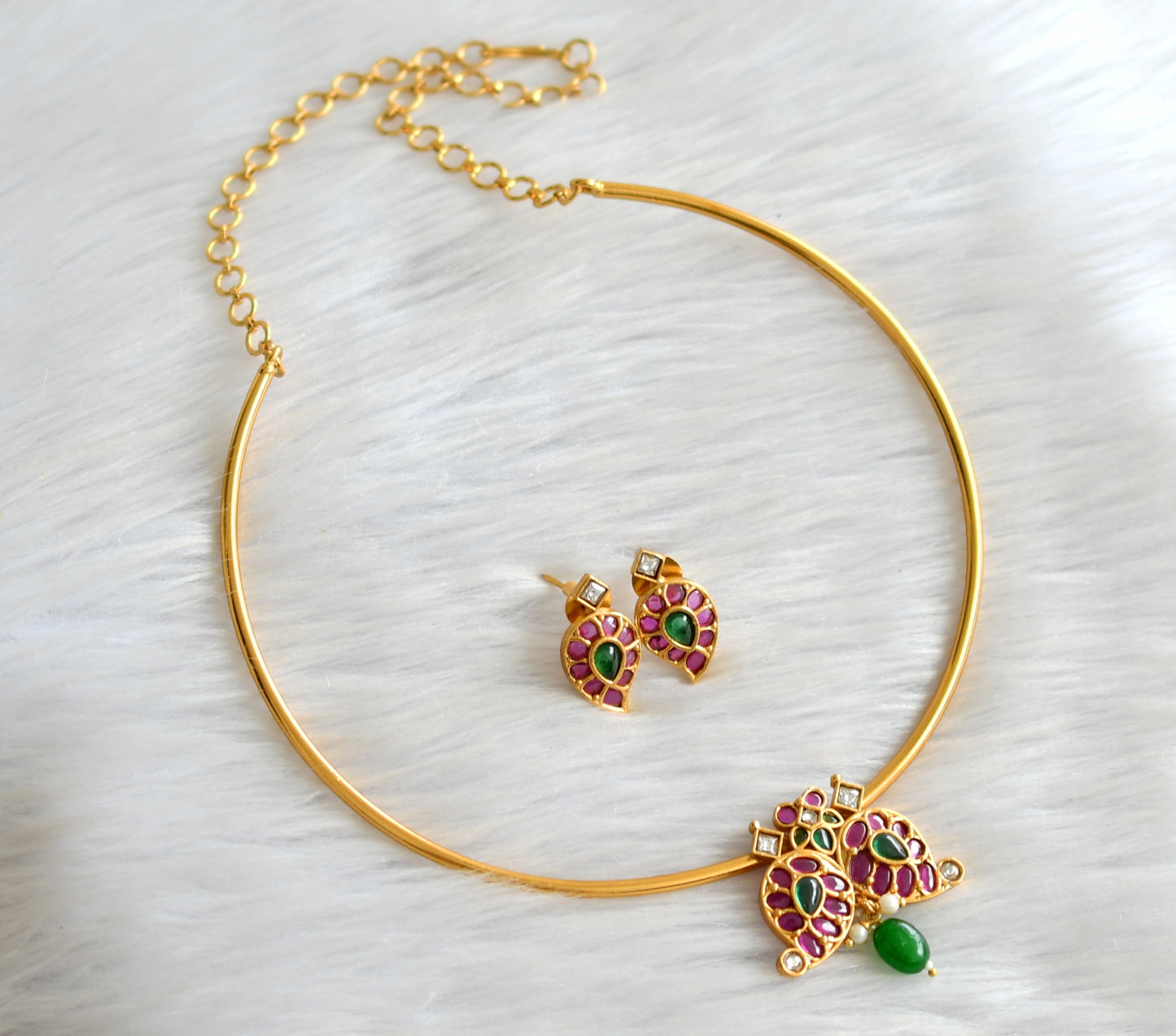 Matte finish kemp-green mango hasli necklace set dj-39740