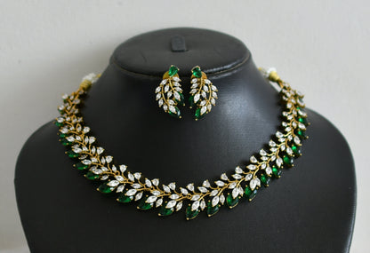 Matte finish cz bottle green leaf necklace set dj-48740