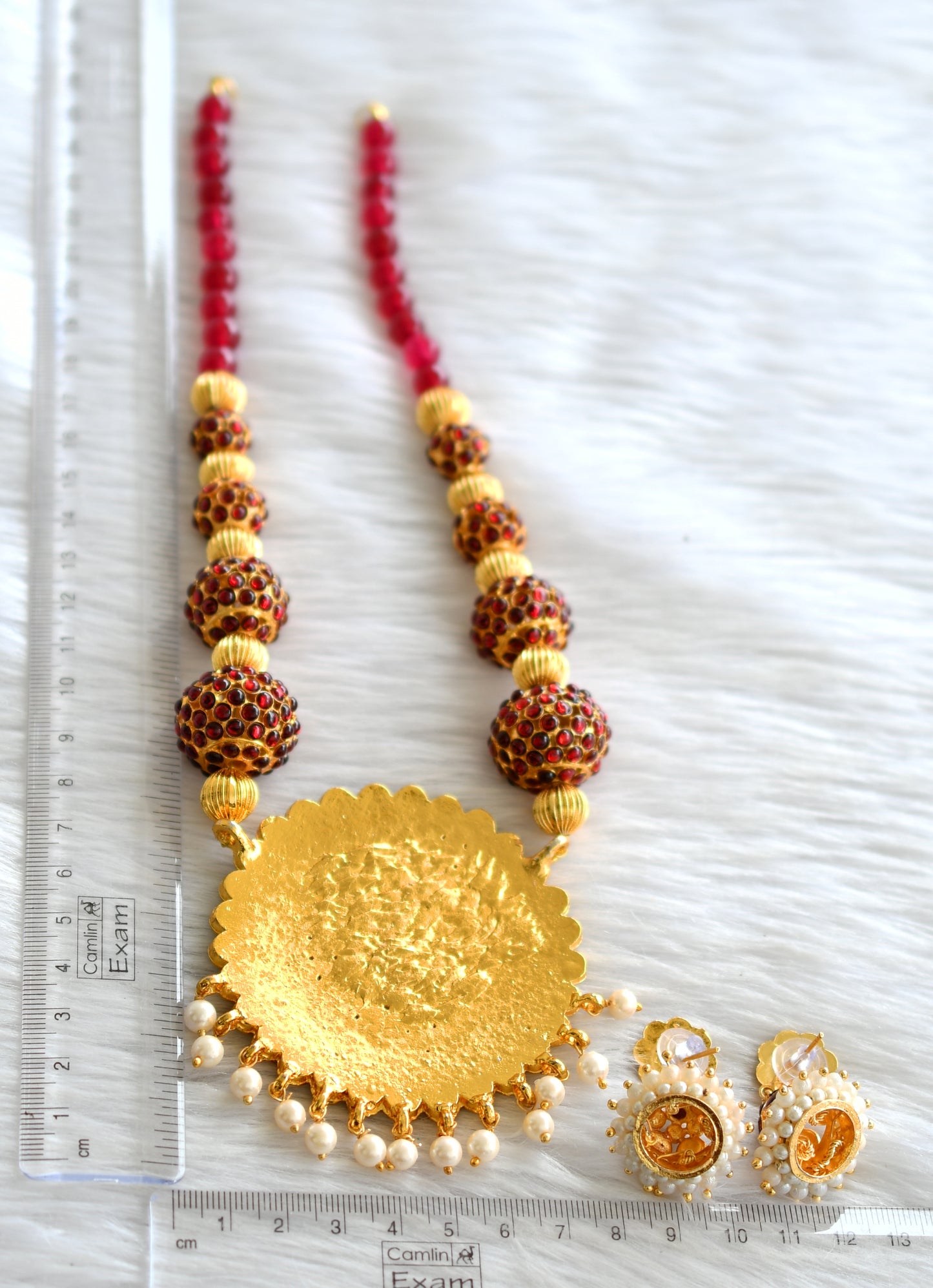 Gold tone kemp rudhra balls big pendant temple necklace set dj-18363