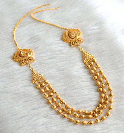 Gold tone cz white lotus double side mugappu necklace dj-43661