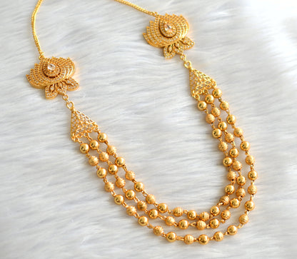 Gold tone cz white lotus double side mugappu necklace dj-43661