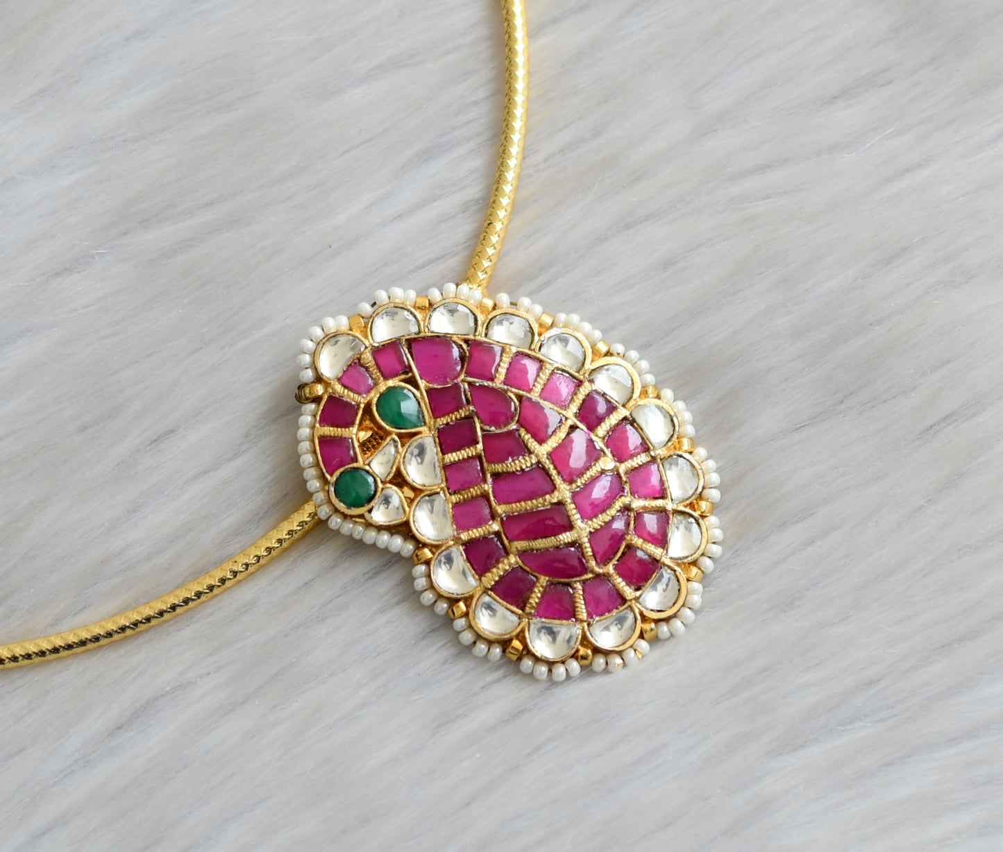 Gold tone pink-green-white kundan jadau mango Hasli necklace dj-42355