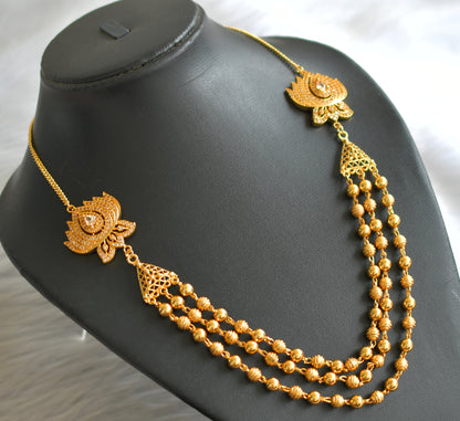 Gold tone cz white lotus double side mugappu necklace dj-43661
