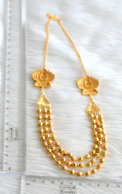 Gold tone cz white lotus double side mugappu necklace dj-43661