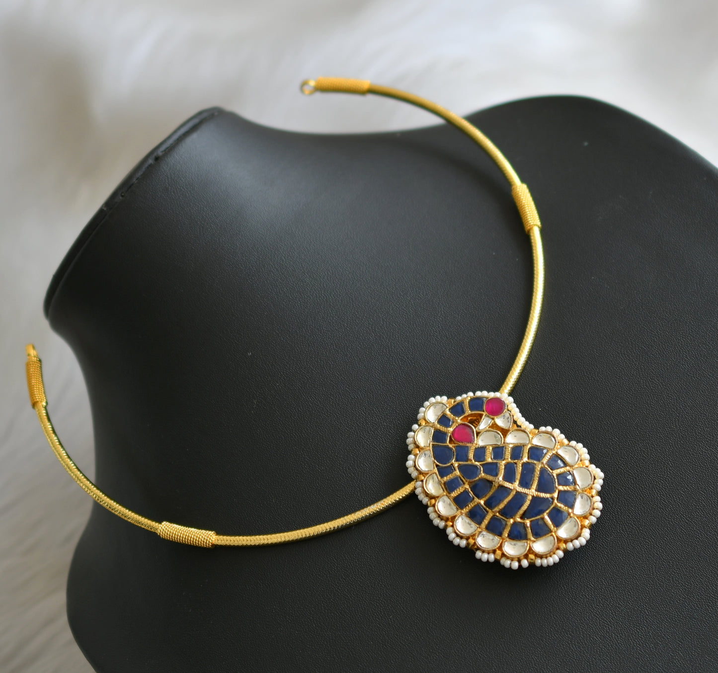 Gold tone pink-blue-white kundan jadau mango Hasli necklace dj-42356