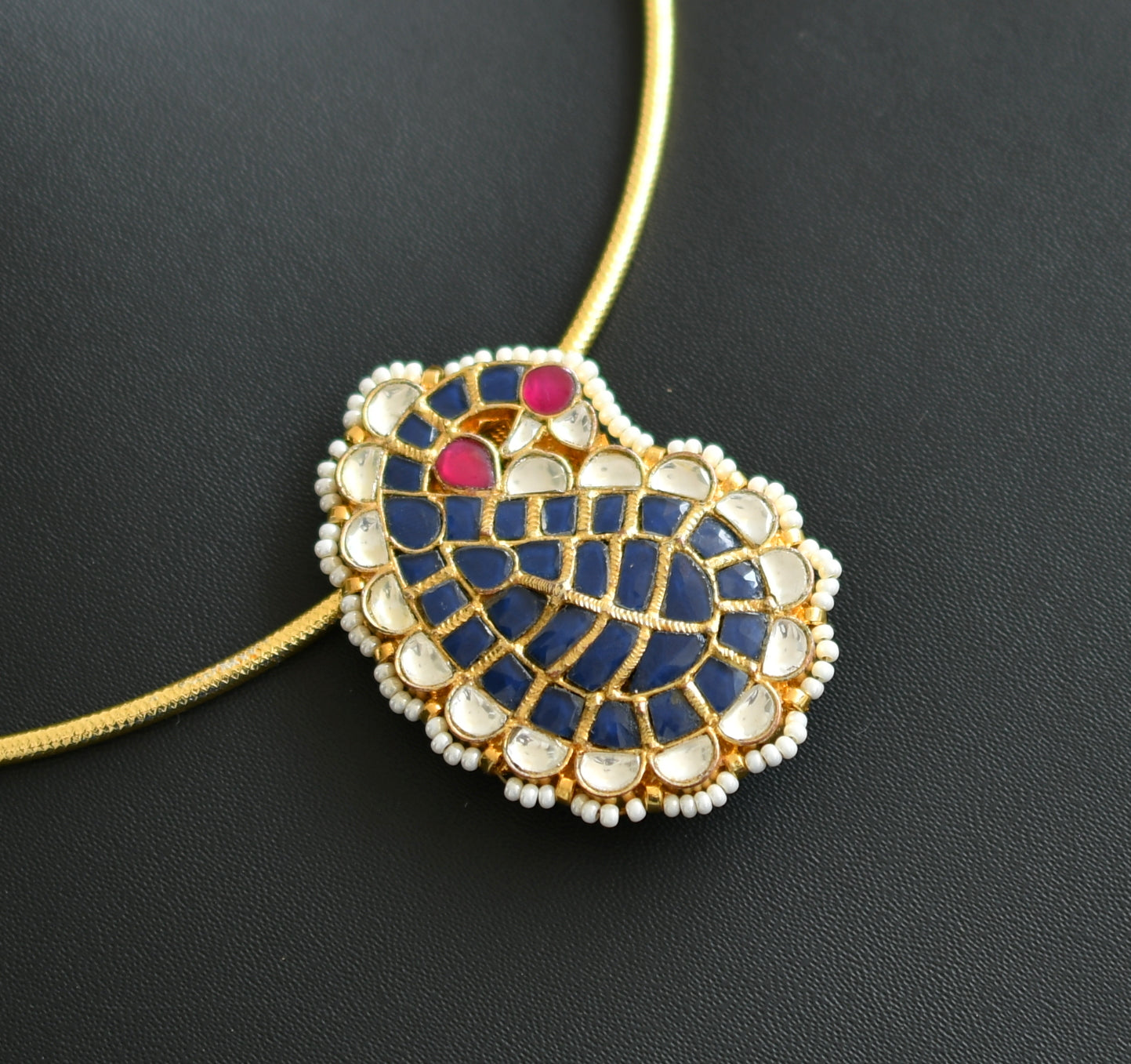 Gold tone pink-blue-white kundan jadau mango Hasli necklace dj-42356
