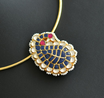 Gold tone pink-blue-white kundan jadau mango Hasli necklace dj-42356