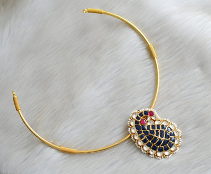 Gold tone pink-blue-white kundan jadau mango Hasli necklace dj-42356