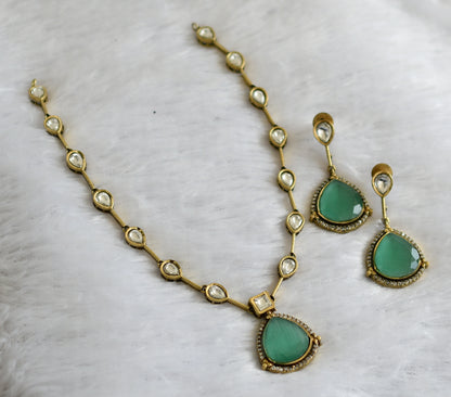 Antique cz sea green-white stone necklace set dj-46977