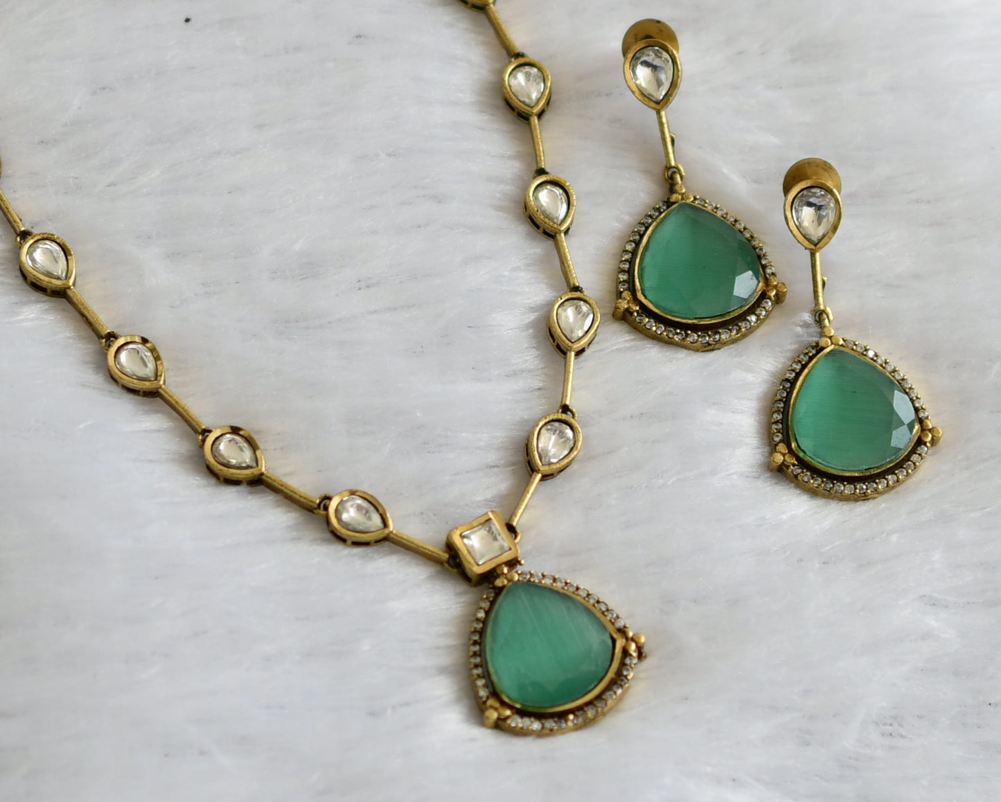 Antique cz sea green-white stone necklace set dj-46977