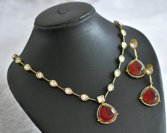 Antique cz red-white stone necklace set dj-46978