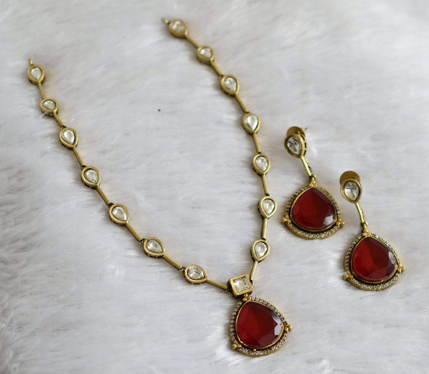 Antique cz red-white stone necklace set dj-46978