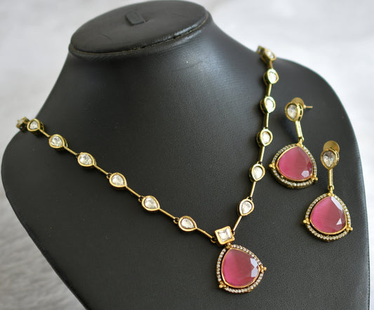 Antique cz baby pink-white stone necklace set dj-46979