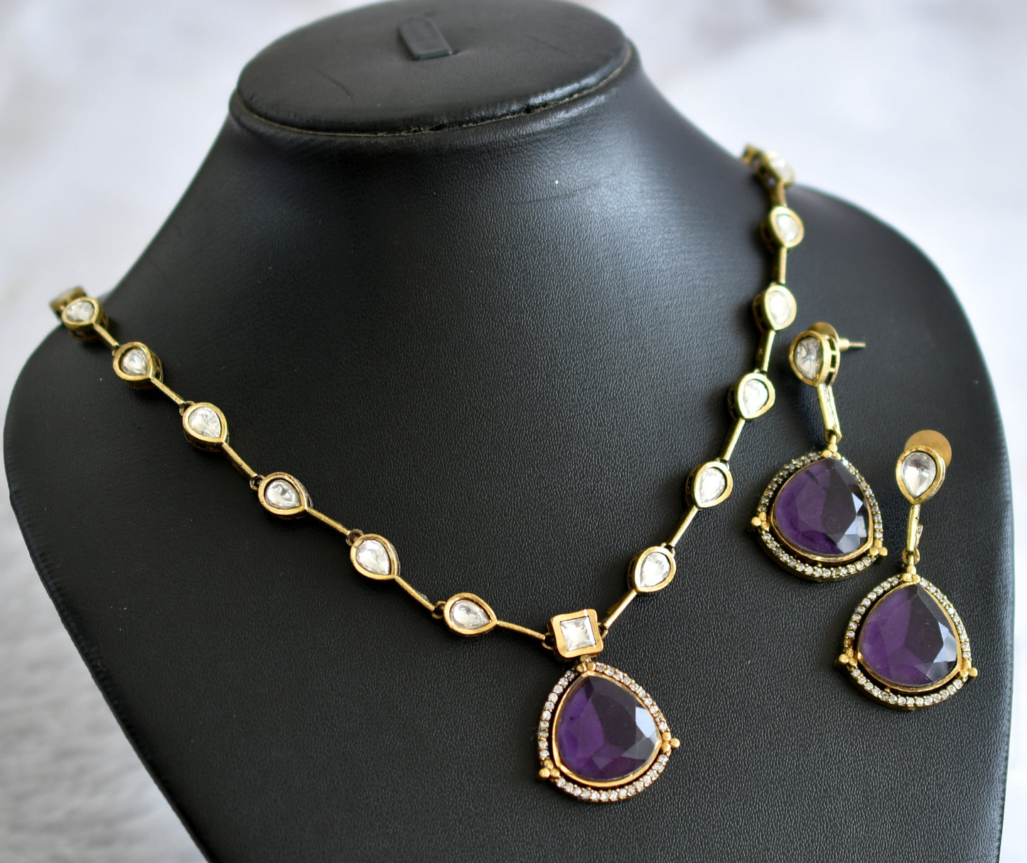 Antique cz purple-white stone necklace set dj-46980