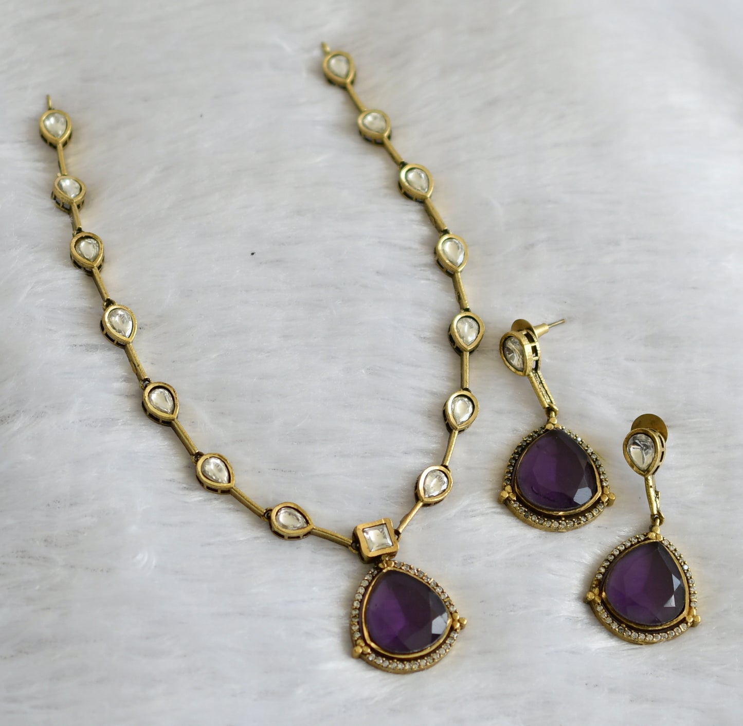 Antique cz purple-white stone necklace set dj-46980