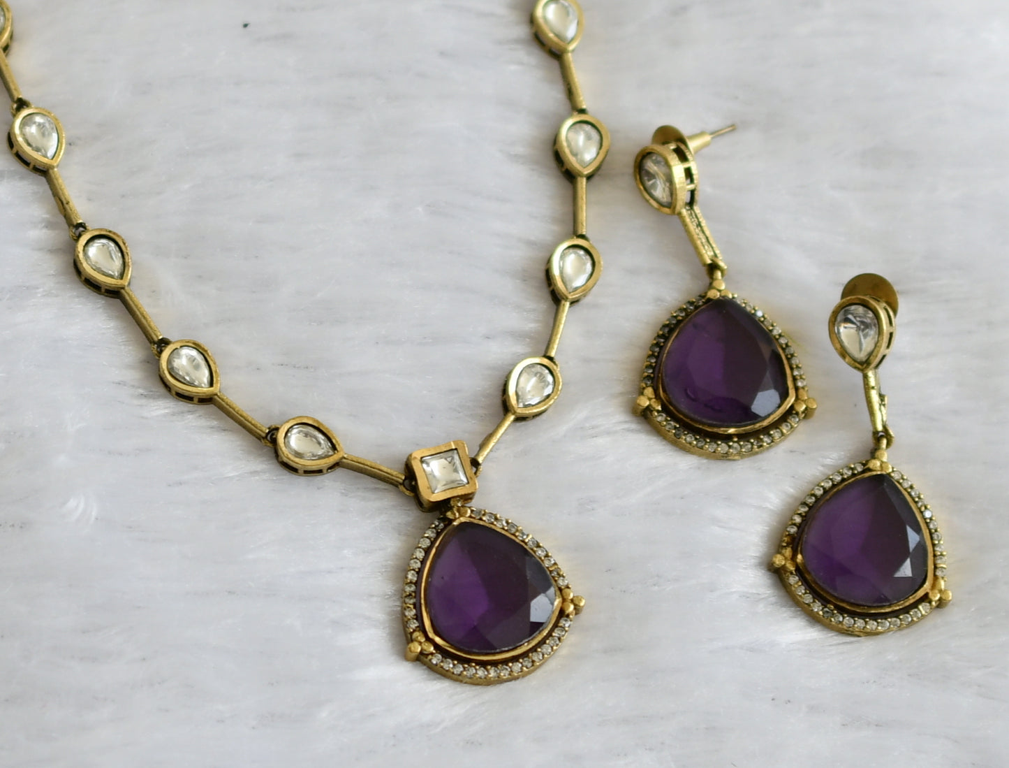 Antique cz purple-white stone necklace set dj-46980