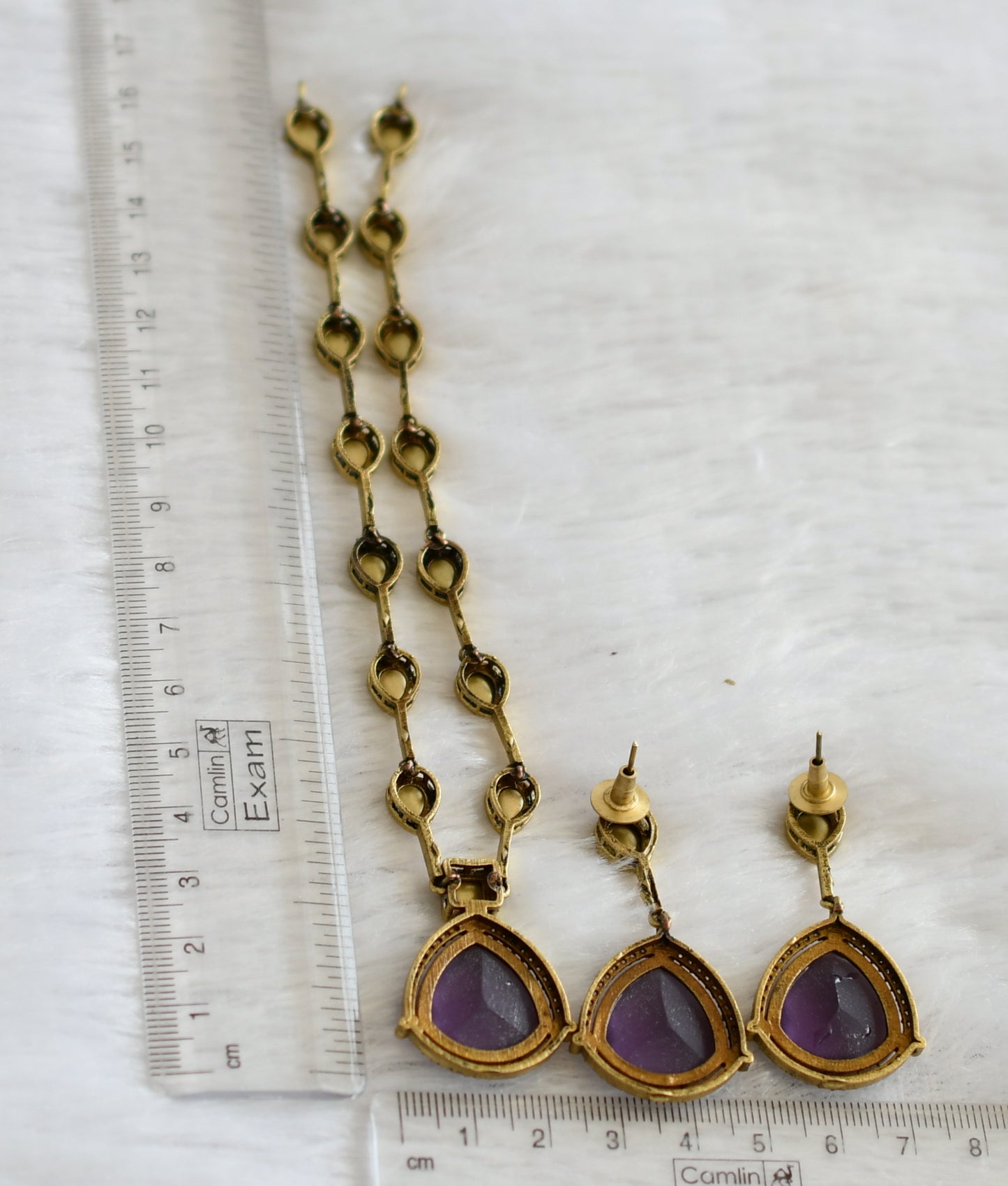 Antique cz purple-white stone necklace set dj-46980