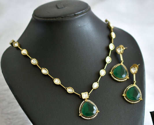 Antique cz green-white stone necklace set dj-46981