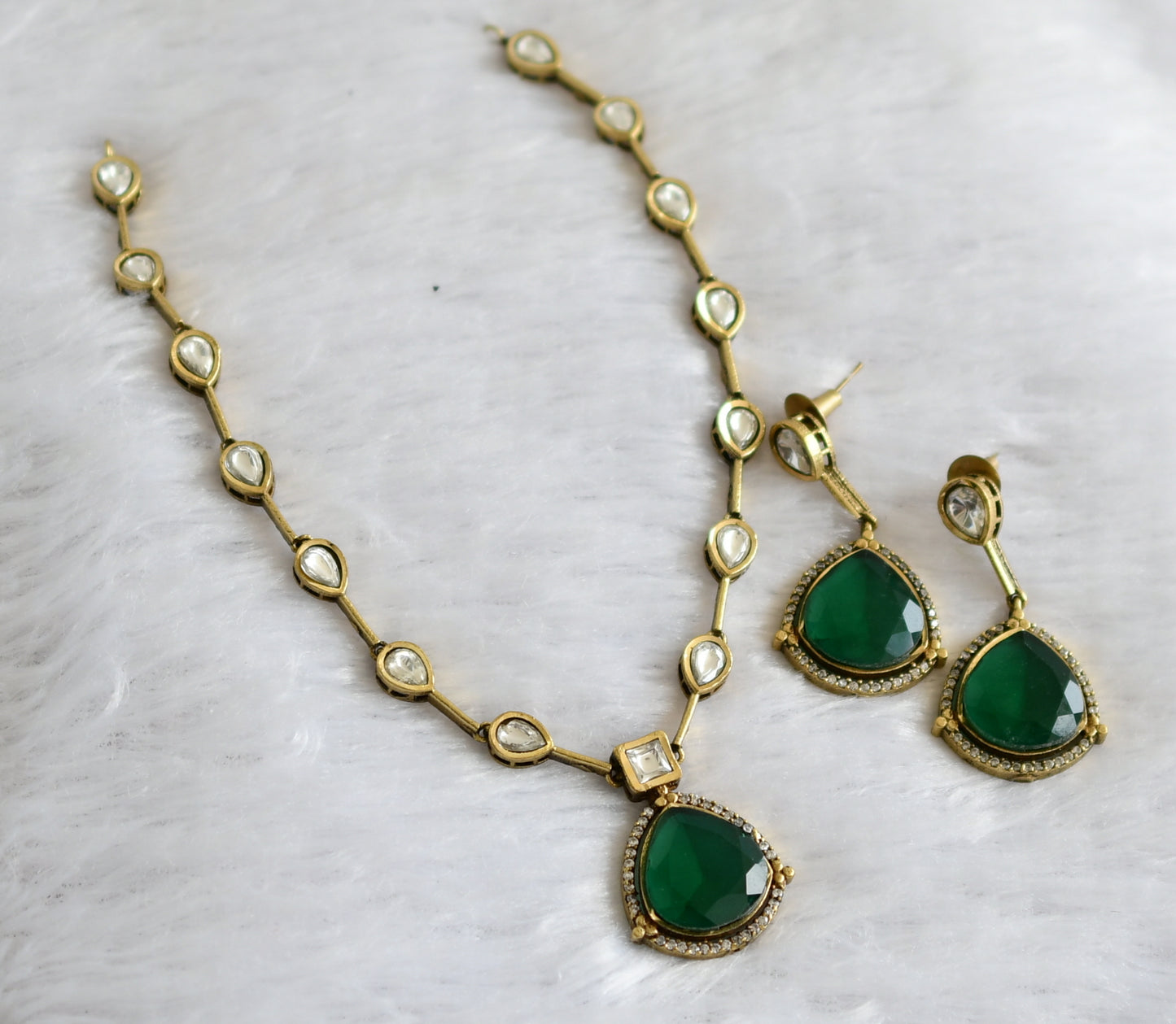 Antique cz green-white stone necklace set dj-46981