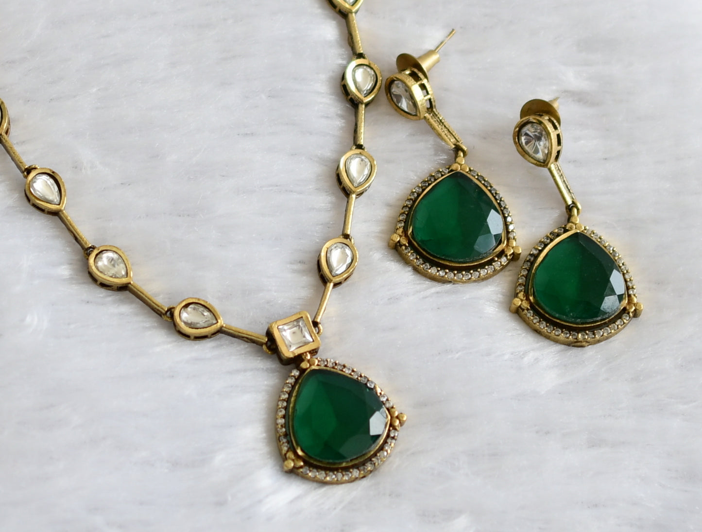 Antique cz green-white stone necklace set dj-46981