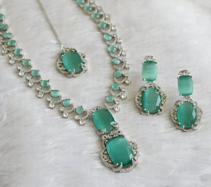 Silver tone cz sea green stone short haar set dj-46985