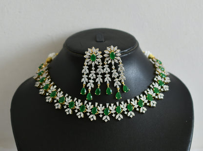 Two tone cz green oval stone necklace set dj-48754