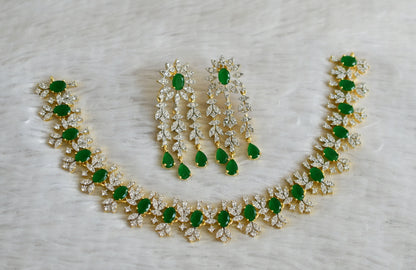 Two tone cz green oval stone necklace set dj-48754