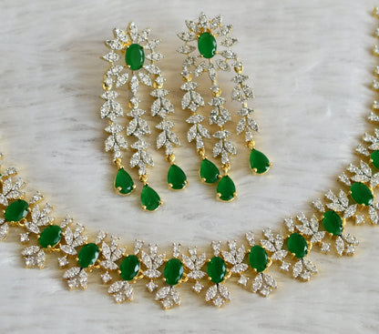 Two tone cz green oval stone necklace set dj-48754