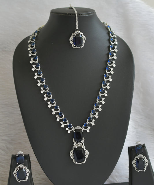 Silver tone cz blue stone short haar set dj-46986