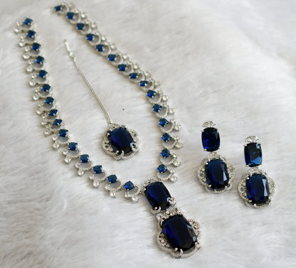 Silver tone cz blue stone short haar set dj-46986