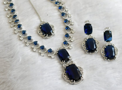 Silver tone cz blue stone short haar set dj-46986