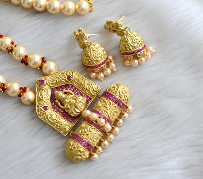 Matte finish pink stone pearl Lakshmi necklace set dj-42346