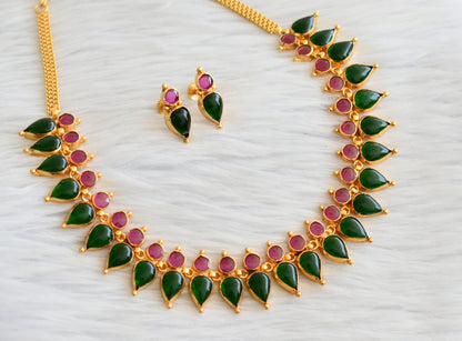 Gold look alike Gopi shape pink-green necklace set dj-36052