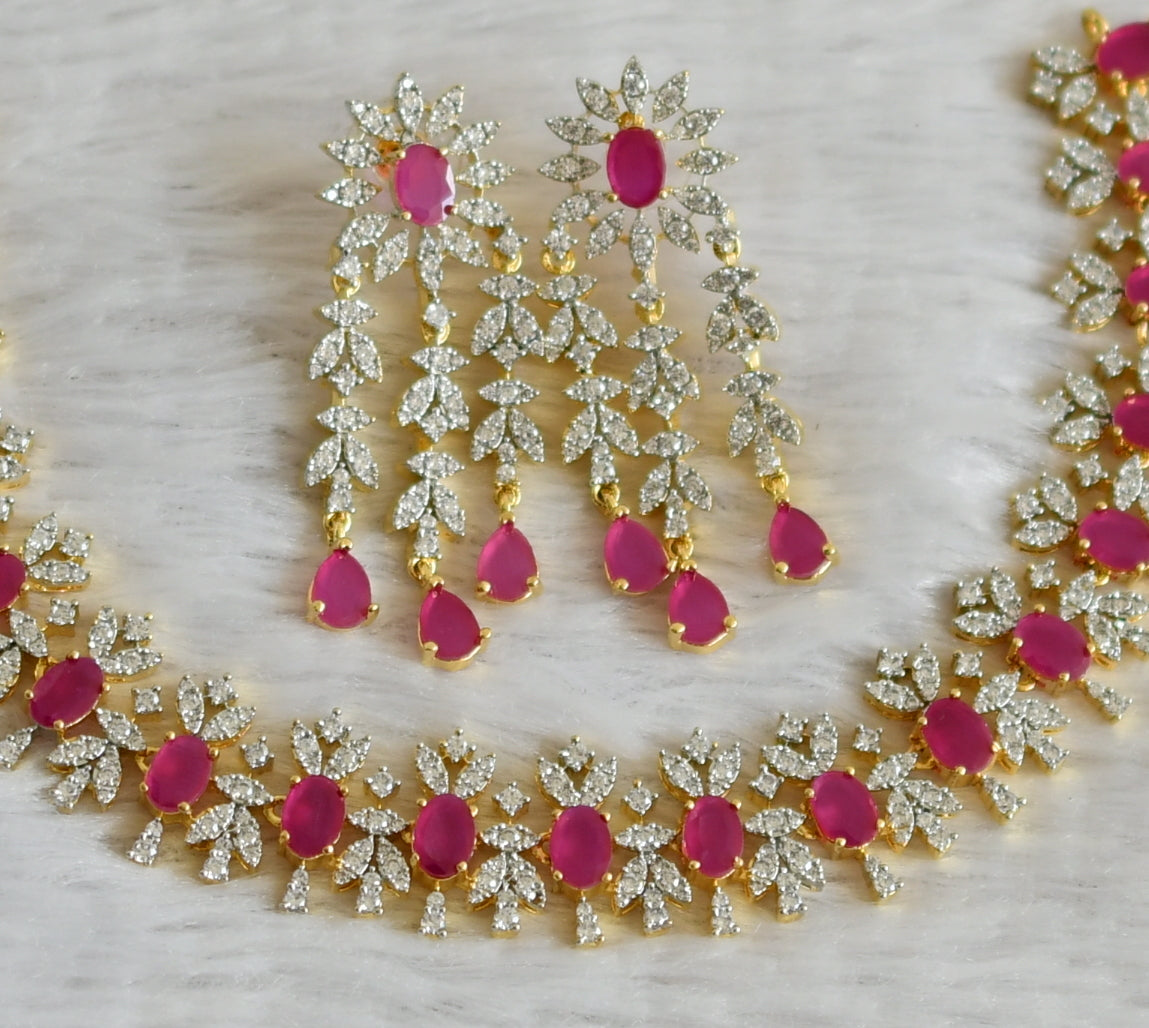 Two tone cz ruby oval stone necklace set dj-48752