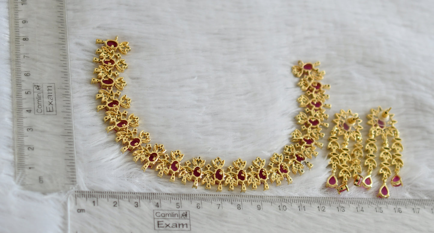 Two tone cz ruby oval stone necklace set dj-48752