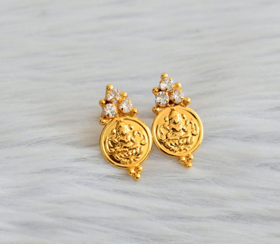 Gold tone white stone lakshmi coin earrings dj-45311