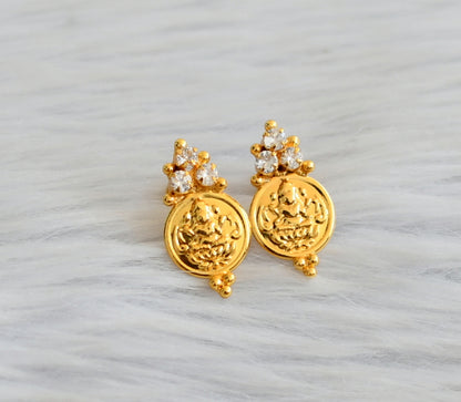 Gold tone white stone lakshmi coin earrings dj-45311