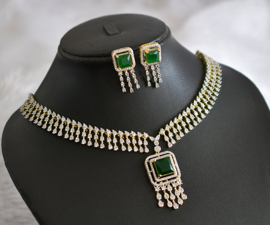 Two tone cz emerald block stone necklace set dj-46990